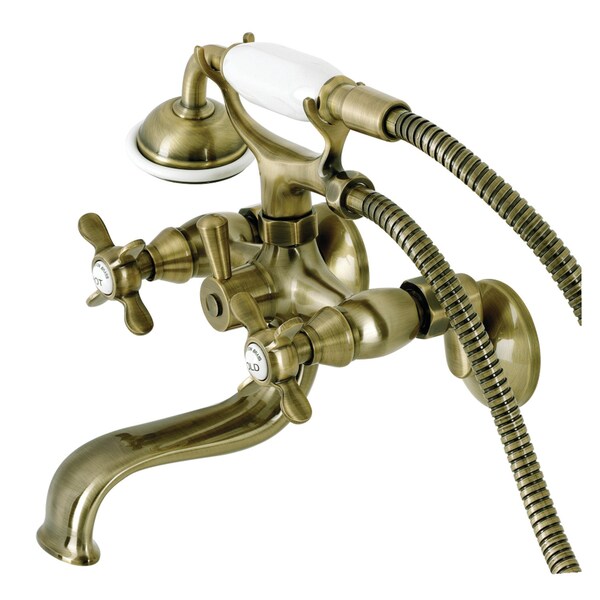 Kingston Brass KS245AB Tub Wall Mount Clawfoot Tub Faucet with Hand Shower, Antique Brass KS245AB - main